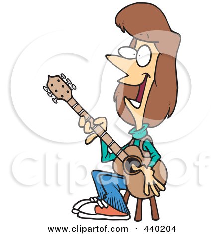 Royalty-Free (RF) Clip Art Illustration of a Cartoon Female Guitarist Sitting On A Stool by toonaday