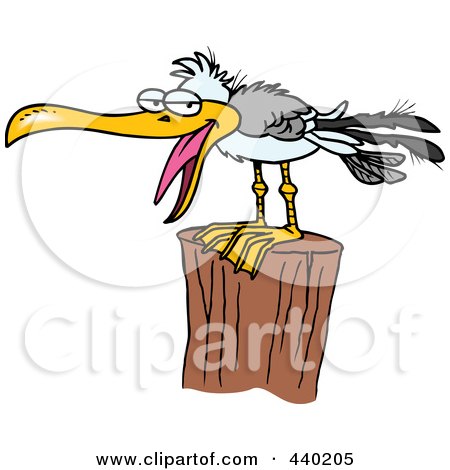 Royalty-Free (RF) Clip Art Illustration of a Cartoon Gull On A Post by toonaday