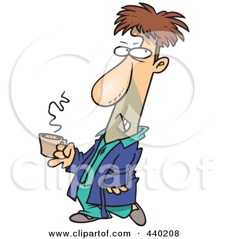 Royalty-Free (RF) Clip Art Illustration of a Cartoon Grumpy Man Holding His Cup Of Morning Coffee by toonaday