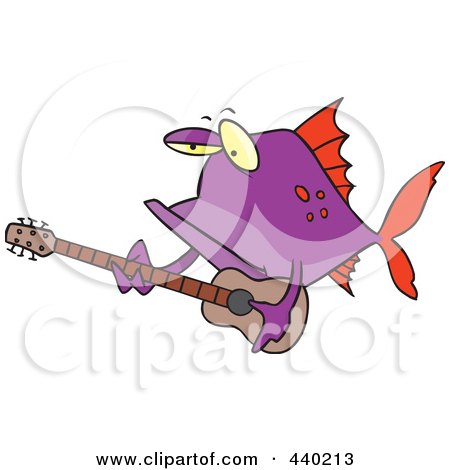 Royalty-Free (RF) Clip Art Illustration of a Cartoon Purple Fish Guitarist by toonaday