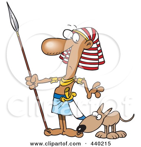 Royalty-Free (RF) Clip Art Illustration of a Cartoon Dog Sniffing An Egyptian Guard's Foot, by toonaday