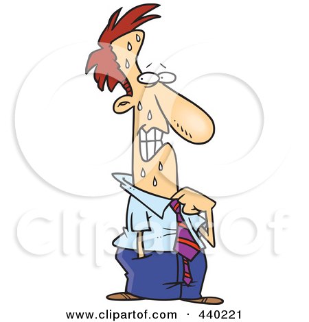 Royalty-Free (RF) Clip Art Illustration of a Cartoon Guilty Businessman Sweating And Loosening His Collar by toonaday