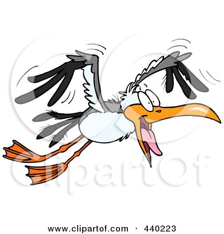 Royalty-Free (RF) Clip Art Illustration of a Cartoon Flying Gull by toonaday