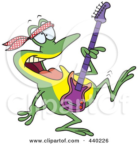 Royalty-Free (RF) Clip Art Illustration of a Cartoon Dancing Guitarist Frog by toonaday