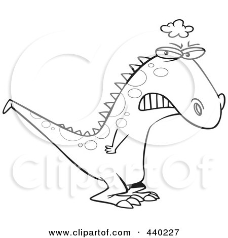 Royalty-Free (RF) Clip Art Illustration of a Cartoon Black And White Outline Design Of A Grumpy Grumposaurus by toonaday