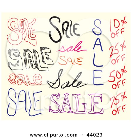 Clipart Illustration of a Collage Of Sale And Discount Text, On Beige by Arena Creative