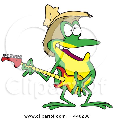Royalty-Free (RF) Clip Art Illustration of a Cartoon Guitarist Frog Wearing A Straw Hat by toonaday
