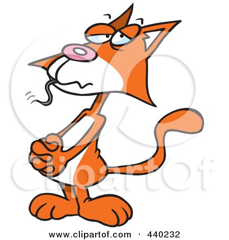 Royalty-Free (RF) Clip Art Illustration of a Cartoon Guilty Orange Cat With A Mouse In His Mouth by toonaday