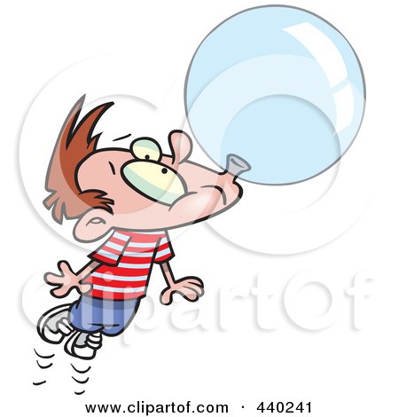Royalty-Free (RF) Clip Art Illustration of a Cartoon Little Boy Floating Away With A Big Bubble Of Gum by toonaday