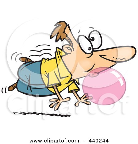 Royalty-Free (RF) Clip Art Illustration of a Cartoon Man Floating And Blowing A Big Bubble With Gum by toonaday