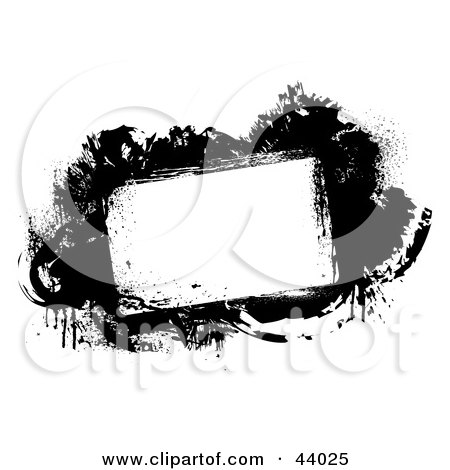 Clipart Illustration of a Black And White Grunge Splatter Text Box by Arena Creative