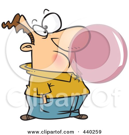 Royalty-Free (RF) Clip Art Illustration of a Cartoon Man Blowing A Big Bubble With Chewing Gum by toonaday