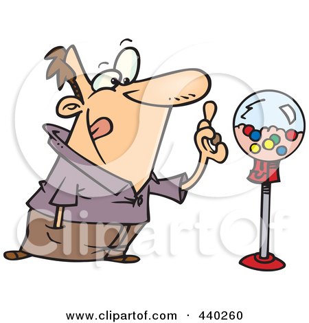 Royalty-Free (RF) Clip Art Illustration of a Cartoon Man Holding Gum By A Gumball Machine by toonaday