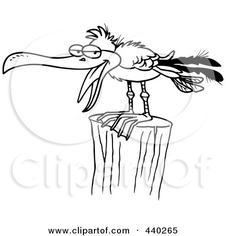 Royalty-Free (RF) Clip Art Illustration of a Cartoon Black And White Outline Design Of A Gull On A Post by toonaday