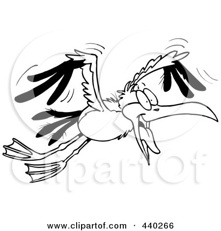 Royalty-Free (RF) Clip Art Illustration of a Cartoon Black And White Outline Design Of A Flying Gull by toonaday