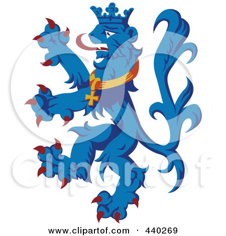 Royalty-Free (RF) Clip Art Illustration of a Blue Heraldic Lion Logo by dero