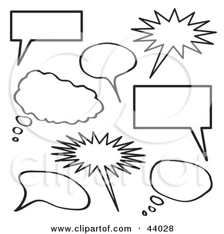 Clipart Illustration of a Collage Of Black And White Thought Bubbles by Arena Creative