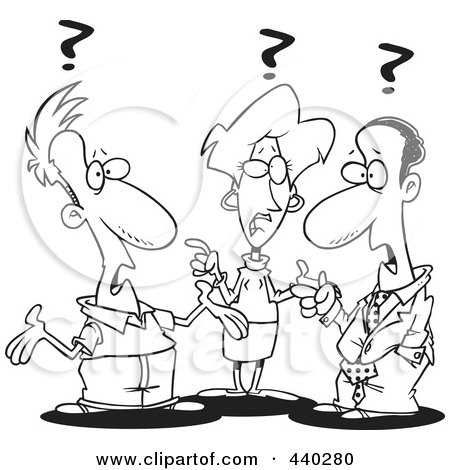 Royalty-Free (RF) Clip Art Illustration of a Cartoon Black And White Outline Design Of A Group Of Confused Business People by toonaday