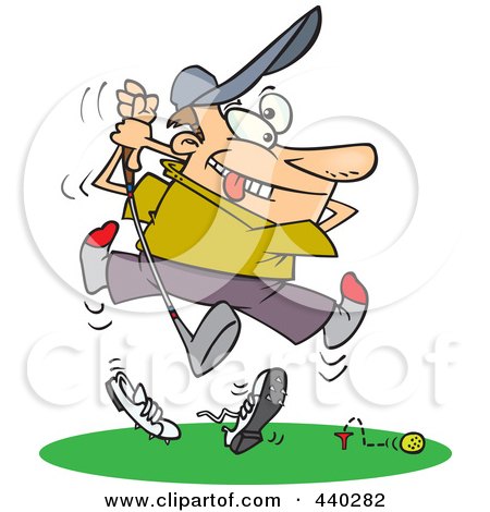 Royalty-Free (RF) Clip Art Illustration of a Cartoon Bad Golfer Swinging by toonaday