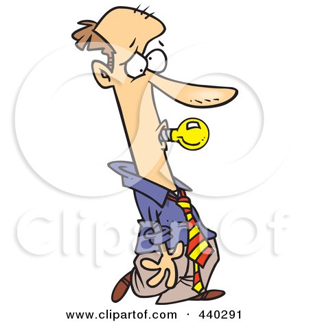 Royalty-Free (RF) Clip Art Illustration of a Cartoon Businessman With A Bad Idea Bulb In His Mouth by toonaday