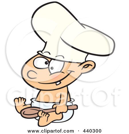 Royalty-Free (RF) Clip Art Illustration of a Cartoon Baby Boy Chef Wearing A Hat And Holding A Spoon by toonaday