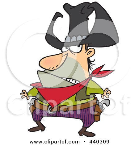 Royalty-Free (RF) Clip Art Illustration of a Cartoon Bad Cowboy Ready To Draw His Guns by toonaday