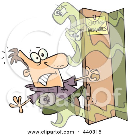 Royalty-Free (RF) Clip Art Illustration of a Cartoon Man Opening A Door Of Bad Memories by toonaday