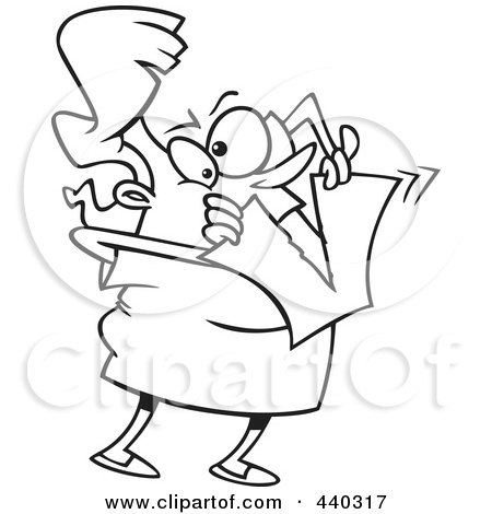 Royalty-Free (RF) Clip Art Illustration of a Cartoon Black And White Outline Design Of A Woman Tearing Up Her Bad New Years Resolution by toonaday
