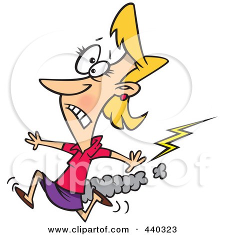 Royalty-Free (RF) Clip Art Illustration of a Cartoon Businesswoman Running From Bad Karma by toonaday