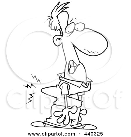 Royalty-Free (RF) Clip Art Illustration of a Cartoon Black And White Outline Design Of A Man With A Crooked Back by toonaday