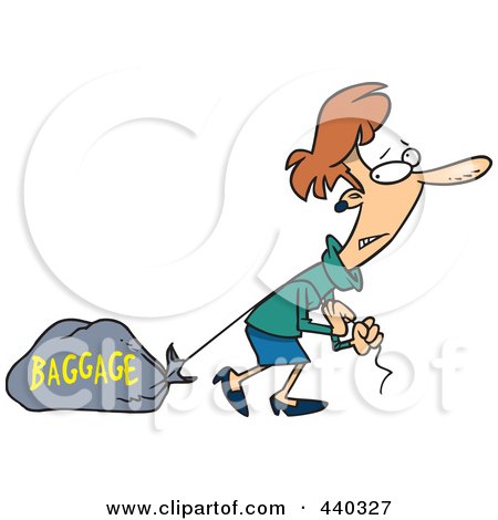 Royalty-Free (RF) Clip Art Illustration of a Cartoon Woman Pulling Heavy Baggage by toonaday