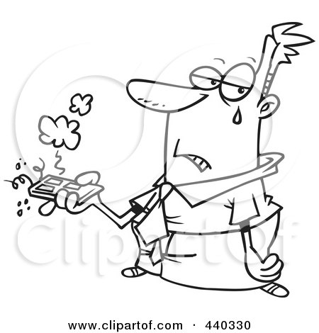 Royalty-Free (RF) Clip Art Illustration of a Cartoon Black And White Outline Design Of A Businessman Holding A Bad Remote Control by toonaday