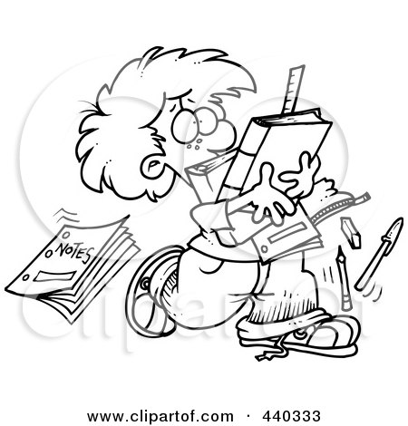 Royalty-Free (RF) Clip Art Illustration of a Cartoon Black And White Outline Design Of A School Boy Dropping Notes by toonaday