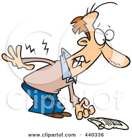Royalty-Free (RF) Clip Art Illustration of a Cartoon Man Picking Up A Newspaper And Hurting His Back by toonaday