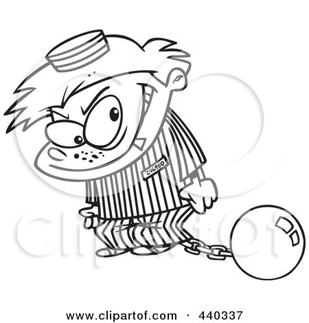 Royalty-Free (RF) Clip Art Illustration of a Cartoon Black And White Outline Design Of A Bad Boy In A Prison Uniform by toonaday