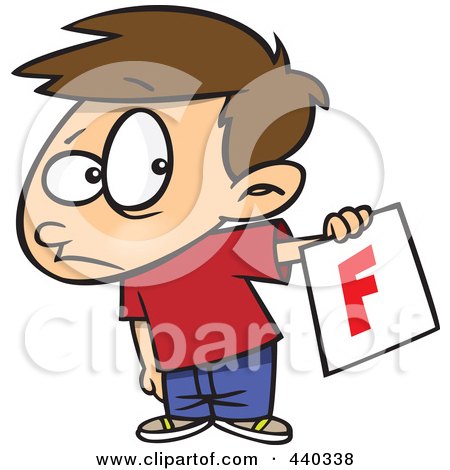 Royalty-Free (RF) Clip Art Illustration of a Cartoon Nervous School Boy Holding Out A Bad Report Card by toonaday