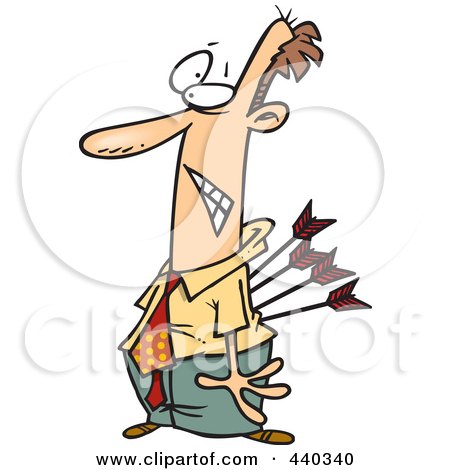 Royalty-Free (RF) Clip Art Illustration of a Cartoon Businessman Stabbed In The Back With Arrows by toonaday