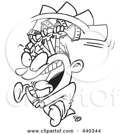 Royalty-Free (RF) Clip Art Illustration of a Cartoon Black And White Outline Design Of A Baby Boy Throwing A Tantrum by toonaday