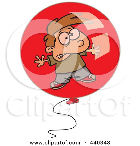 Royalty-Free (RF) Clip Art Illustration of a Cartoon Boy Floating In A Bad Balloon by toonaday