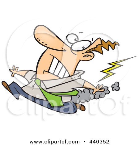 Royalty-Free (RF) Clip Art Illustration of a Cartoon Businessman Running From Bad Karma by toonaday