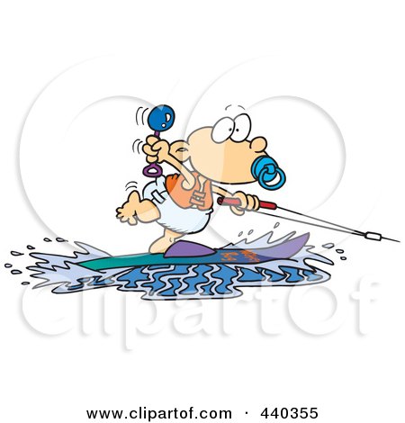 Royalty-Free (RF) Clip Art Illustration of a Cartoon Baby Boy Water Skiing by toonaday
