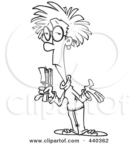 Royalty-Free (RF) Clip Art Illustration of a Cartoon Black And White Outline Design Of A Woman With A Bad Hair Day by toonaday