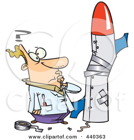 Royalty-Free (RF) Clip Art Illustration of a Cartoon Man Building A Bad Rocket by toonaday