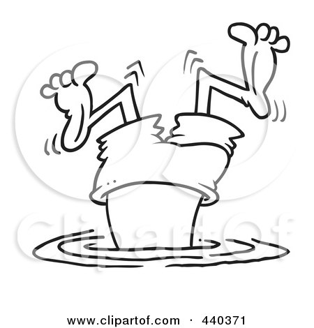 Royalty-Free (RF) Clip Art Illustration of a Cartoon Black And White Outline Design Of A Bad Diver Wiggling His Legs by toonaday