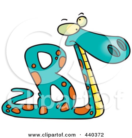 Royalty-Free (RF) Clip Art Illustration of a Cartoon Basilisk In The Shape Of An Alphabet Letter B by toonaday