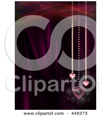 Royalty-Free (RF) Clip Art Illustration of a Valentine's Day Background Of Suspended Diamond Heart Pendants Over Light by elaineitalia