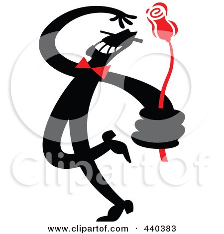 Royalty-Free (RF) Clip Art Illustration of a Courting Man Holding A Single Red Rose by Zooco