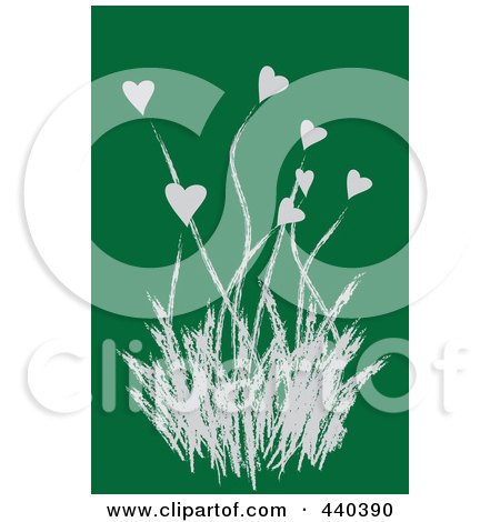 Royalty-Free (RF) Clip Art Illustration of a Gray Heart Flowering Plant On A Green Background by Vitmary Rodriguez