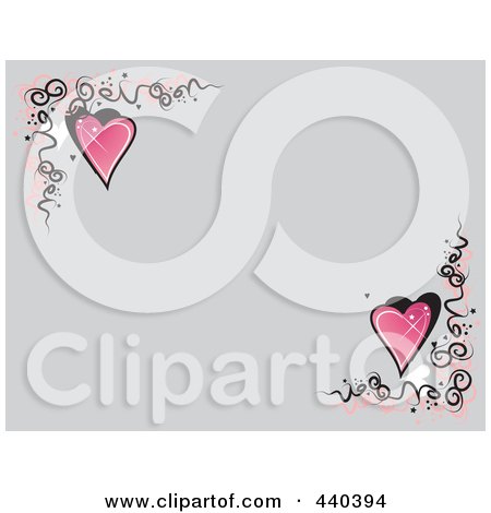 Royalty-Free (RF) Clip Art Illustration of a Gray Background With Swirly Corners And Hearts by Vitmary Rodriguez