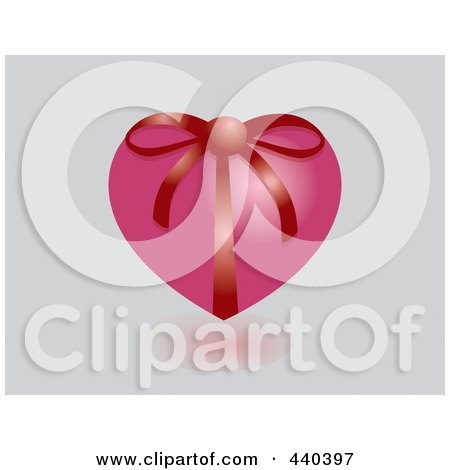 Royalty-Free (RF) Clip Art Illustration of a Red Bow On A Pink Heart Over Gray by Vitmary Rodriguez